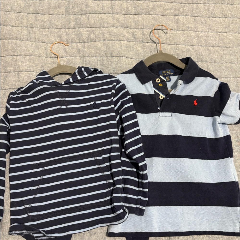 Polo by Ralph Lauren Kids Striped Hoodie and Polo Set - Navy and Light Blue
